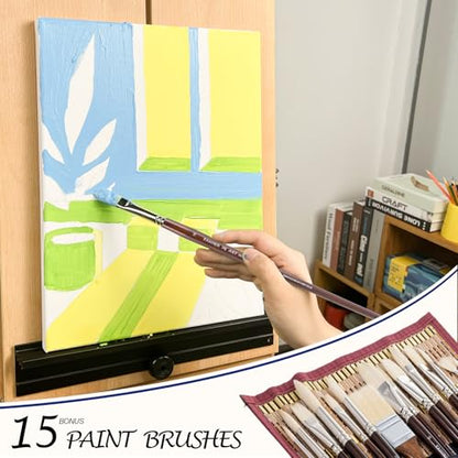 Falling in Art 15 Pcs Professional Oil Paint Brush Set, Natural Hog Bristle - color: Brown