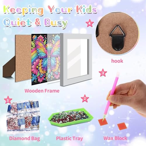 ajepon Butterfly Diamond Art Kits for Kids with Frame - Butterflies Diamond Art for Kids Ages 8-12, Animal Gem Painting Kits for Kid with Beautiful Package for Gift Home Wall Decor (7x7inch) - color: CC1036