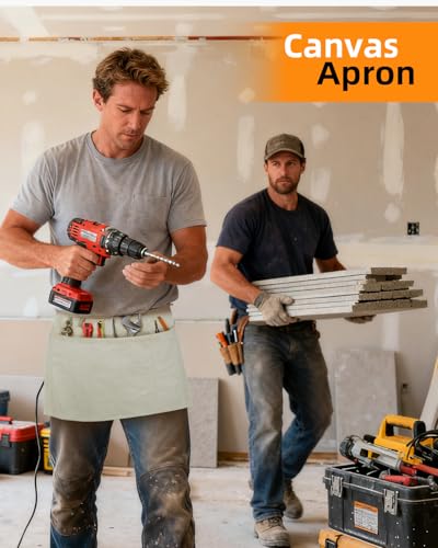 Canvas Work Waist Apron with 3 Pocket - color: 7 Pack Beige Work Waist Apron