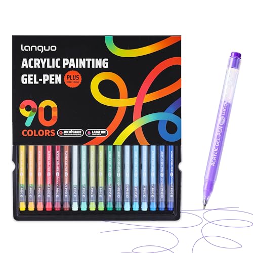 languo Acrylic Gel Pens for Coloring, 90 Colors, 1.0mm Bullet Tip | High Opacity Acrylic Paint Pens, Smooth Ink Flow, Great for Black Paper, Coloring, Drawing, Journaling and DIY Crafts - color: 90 Colors