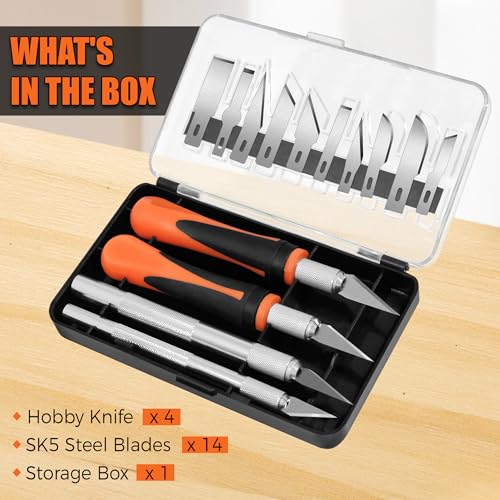 Exacto Knife Set,4 Knife with 14p SK5 Steel Blades for Carving,Scrapbooking - size: 18-PCS