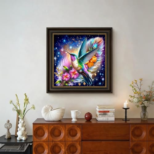 5D Hummingbird Diamond Art kits for Adults Beginners 13.8x13.8 Inch | Colorful Feather Galaxy Diamond Painting Kits DIY Full Round Drill Paint by Diamonds Dot Gem Art for Adults, Home Wall Decor - color: KM1158-1