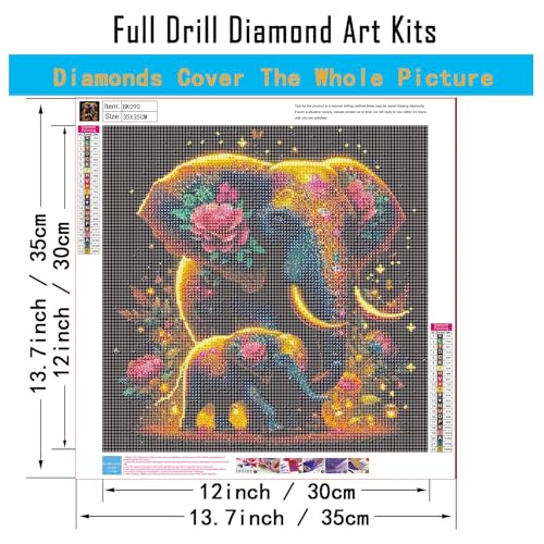 puonidwo 5D Diamond Painting Kits for Adults, Full Drill Elephant Diamond Painting Kits for Beginner,DIY Animal Round Diamond Dots for Adults Gem Art Home Wall Decor 14 X 14Inch - color: BK090