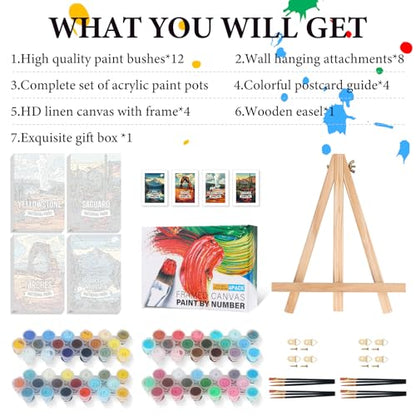 4 Pack Framed Paint by Numbers Kit for Adults with Wooden Easel 8x12 Inch - color: FOP4P-12