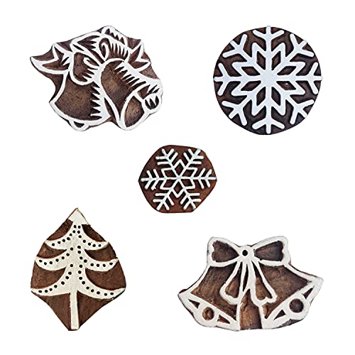 Royal Kraft Christmas Wooden Printing Stamps (Set of 5) - DIY Henna Fabric Textile Paper Clay Pottery Blocks Htag2216 - color: Htag2216