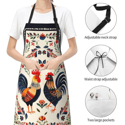 Funny Apron Polyester Grooming Aprons with Pocket for Cooking Kitchen Grilling Adults - color: Retro Chicken Multi