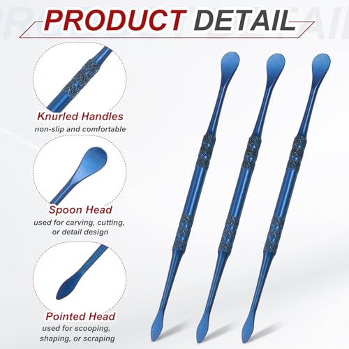 HARFINGTON 11pcs Wax Carving Tool 4.75" Double-Headed Stainless Steel Sculpture Tools Kit Modeling Engraving Sculpting Spoons for Clay Pottery Crafts Shaping, Navy Blue - color: Navy Blue