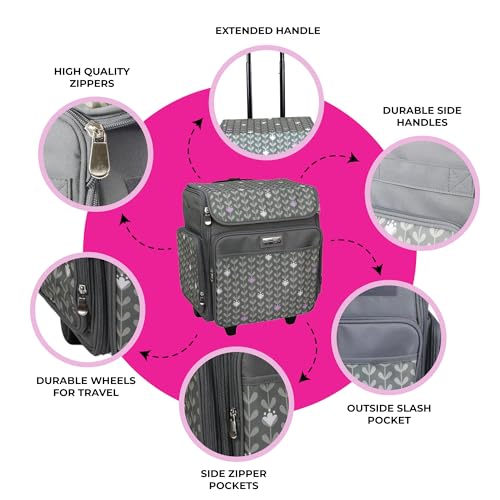 Everything Mary Rolling Scrapbook Tote – Grey Dots Foldable Craft Organizer Tote for Scrapbooking Supplies, Art Tools, Paper & Accessories – Portable Storage Bag - color: Gray Spots