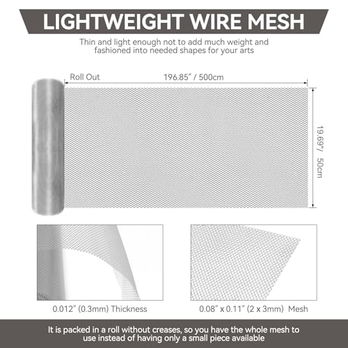 Aluminum Sculpting Mesh 19.69" x16.4ft – Twists into Curves & Corners, Holds Shape for Geometric or Organic Forms. Ideal Base for Paper Mâché, Plaster, Animal Figures, Abstract Art & DIY 3D - size: 19.69 Inch by 16.4 Foot