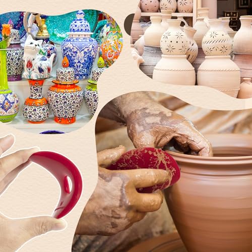 DIYOOHOMY 2 Pcs Soft Silicone Pottery Ribs for Ceramic, Mud and Clay Tools | Red Flexible Rubber Rib Trimming, Shaping, Smoothing Tools Kit and Supplies, Mudtools Wheel Throwing, Handbuilding, Sculpting - color: red-2
