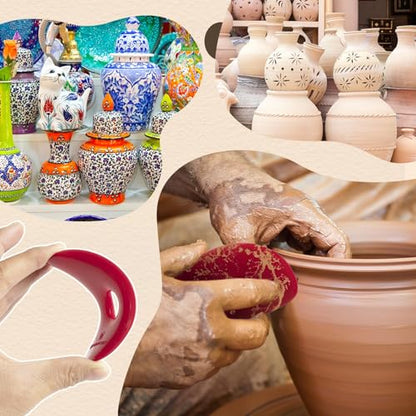 DIYOOHOMY 2 Pcs Soft Silicone Pottery Ribs for Ceramic, Mud and Clay Tools | Red Flexible Rubber Rib Trimming, Shaping, Smoothing Tools Kit and Supplies, Mudtools Wheel Throwing, Handbuilding, Sculpting - color: red-2
