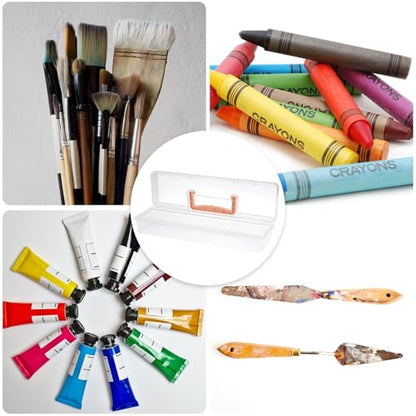 BTSKY 1 Pack Clear Plastic Painting Brush Container with Yellow Handle, Portable Long Paintbrush Case, Drawing Tools Storage Box, Practical Art Supply Organizer for Artist Crafters, 13.1"x3.7"x2.4"