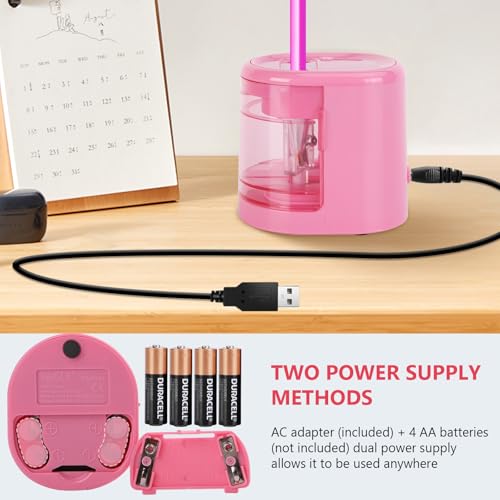Electric Pencil Sharpener, Double Hole (Pink) - color: Pink