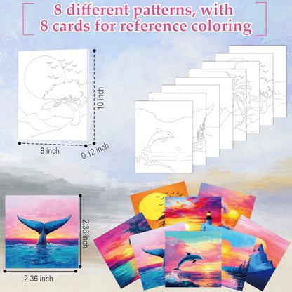 Cholemy 36 Pcs Paint and Sip Kit Gift for Adults 8''x10'',Sunset Style | Pre Drawn Canvas, Painting DIY Afro Acrylic Painting Kit, Wood Easel Brushes, Date Night Bulk, Summer Halloween Party - style: Sunset Style