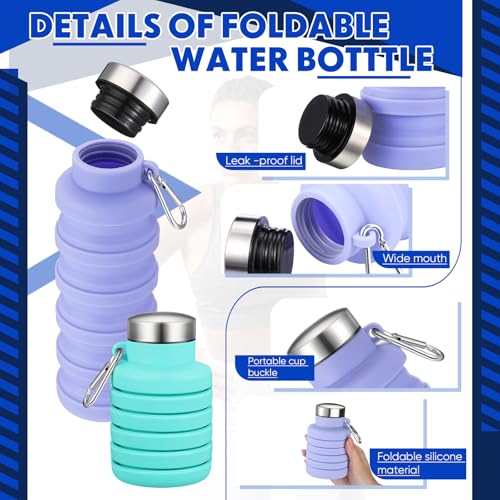 Baderke 2 Pcs Collapsible Water Bottles 17oz Silicone Travel Foldable Portable Water Bottle with Buckle Silicone Lightweight Reusable Leakproof for Camping Hiking Cycling Sport(Green, Purple) - color: Green, Purple