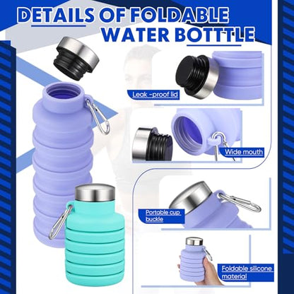 Baderke 2 Pcs Collapsible Water Bottles 17oz Silicone Travel Foldable Portable Water Bottle with Buckle Silicone Lightweight Reusable Leakproof for Camping Hiking Cycling Sport(Green, Purple) - color: Green, Purple