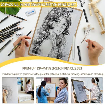 MARTCOLOR Drawing Sketching Pencil Set, 20 Pack Graphite Pencils (14B-4H)