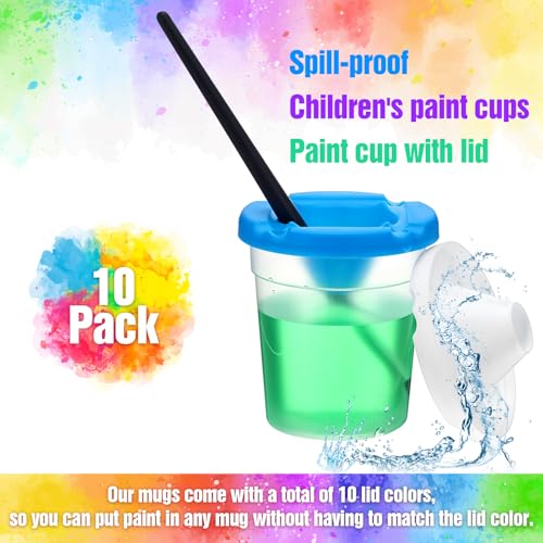 10 Pack Paint Cups with Lids for Kids, Art Supplies No Spill Painting Cups for Young Artist, Reusable Paint Water Cup Paint Mixing Cups for Classroom Arts Crafts Supplies