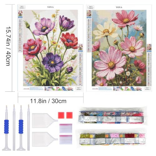 YOYA 2 Pack 5D Flowers Diamond Art Kits for Adults 12x16 Inch - color: Flowers 041