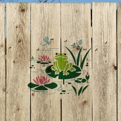 Lotus Frog Stencil, Cute Animals Reusable Painting Template - style: Frog