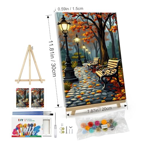 ATDMS Paint by Numbers Kit for Adults with Frame Autumn Landscape Paint by Number with Easel Forest Adult Paint by Number Kits Framed Canvas DIY Acrylic Oil Painting kits for Home Wall Decor 8x12 Inch - color: Autumn Landscape 276