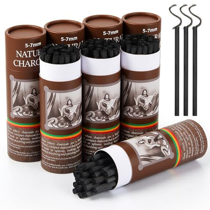 Gueevin 200 Pcs Soft Willow Charcoal Sticks Drawing,5-7mm | For Artists Beginners Students, Vine Charcoal Bulk for Sketching Shading Fine Art, Assorted Sizes, Back to School Gifts - size: 5-7mm