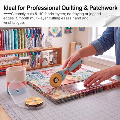 Wamlente 20 Pack 60mm Rotary Cutter Blades, Titanium Coated Steel,Gold | Fits Most Cutters for Quilting Sewing Crafts, Cuts Fabric Leather Vinyl Felt, Titanium Coating, Includes 2 Protective Cases - color: Gold
