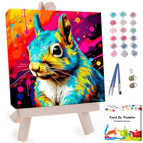 Artunion Framed Paint by Numbers Kit for Adults Beginners & Kids Ages 8-12,Colorful Squirrel Paint by Number with Frame,Animal Paint by Numbers Kit on Canvas 10 * 10 Inch Without Easel - color: ZXT-394-F