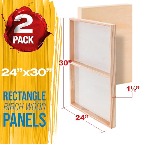 U.S. Art Supply 24" x 30" Unfinished Cradled Wood Panels for Painting, Gallery 1-1/2" Deep (2 Pack) - Artist Depth Wooden Wall Canvases - Mixed-Media Craft, Acrylic, Oil, Encaustic, Paint Pouring - size: 24" x 30"