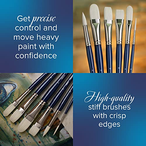 Silver Brush Limited Bristlon Versatile Variety Oil Paintbrush Set, 4pc | Round, Flat, Bright, and Filbert in Size 6, Long Handle, Stiff Fine Point Synthetic Bristle, Lightly Textured Strokes - color: Blue, size: 4 count