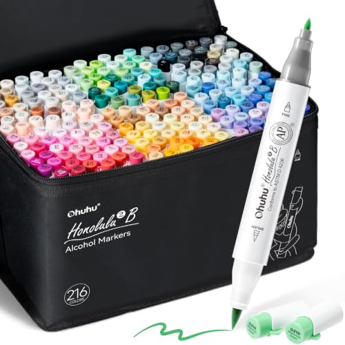 Ohuhu Alcohol Markers Brush&Fine 216-color for Artists Adults Cozy Coloring