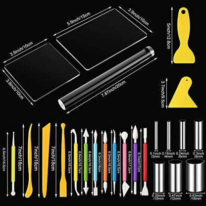 Honoson 23 Pcs Clay Sculpting Tools Set with Roller Cutters,Colorful | Acrylic Mat, Metal Round Cutters, Scraper Board, Ideal for Polymer Clay Crafts, Art Sculpting, Shaping and Modeling Projects - color: Colorful