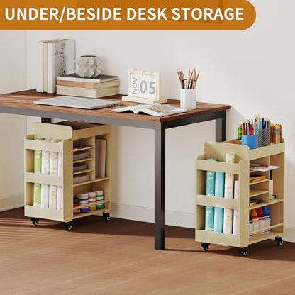 Art Cart Rolling Wood, Arts and Crafts Supply Organizer with Bookshelf | Multi-Functional Art Organizer Cabinet, Diy Utility Cart Small Art Supply Storage for Classroom Kindergartens Office Bedroom