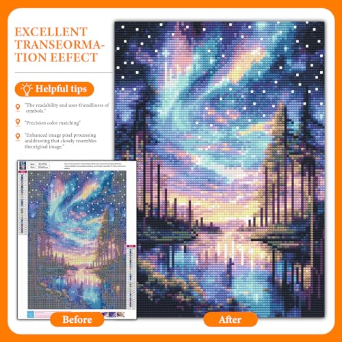 Diamond Art Kits for Adults, Starry Sky DIY Diamond Painting for Beginners | 12x16 Inch, Full Drill Round Dots, Aurora Landscapes 5D Gem Art Craft Kits, Home Decor, Stress Relief Relaxing Hobby Gift - color: BLKJDP01