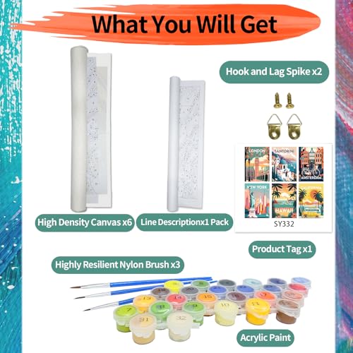 YALKIN 6 Packs Paint by Number Kits for Adults Beginners, DIY Oil Acrylic Painting by Number Kits on Canvas Without Frame, Adults Paint by Number for Home Wall Decor Gifts 20x30CM/7.8x11.8IN