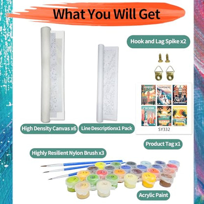 YALKIN 6 Packs Paint by Number Kits for Adults Beginners, DIY Oil Acrylic Painting by Number Kits on Canvas Without Frame, Adults Paint by Number for Home Wall Decor Gifts 20x30CM/7.8x11.8IN