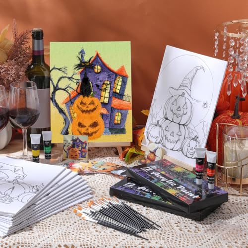 Sherr 12 Pcs Pre Drawn Canvas for Adults,Halloween,8 x 10 Inch - size: 8 x 10 Inch, style: Halloween