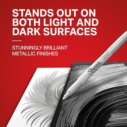 Sharpie Metallic Permanent Markers, Fine Point, Silver, 4 Count - For Black Paper or Dark Surfaces, Arts & Crafts, Posters