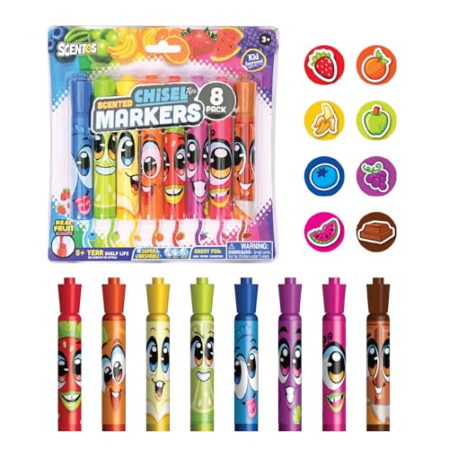 Scentos Scented Chisel Tip Markers 8 Pack, With Fruit Scent, 8 Assorted Colors, Different Fruity Each, Washable Markers, Marker for Kids, for Posters and Science Fairs, Super Washable Ink. - size: 1 Count (Pack of 8)