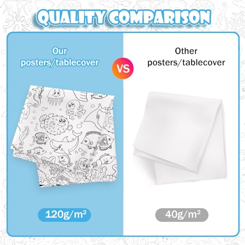 Giant Under The Sea Party Coloring Tablecloth for Kids - Huge Ocean Animals Theme Table Cover Large Under The Sea Shark Painting Poster for Children Birthday Party Supplies 54x108 Inch - color: Ocean
