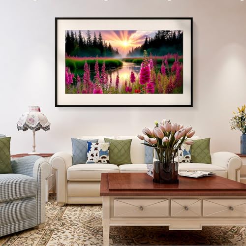 SparkGlow Large Landscape Diamond Art Kits for Adult, Sunset Diamond Painting Kits for Beginners, Full Drill Flowers Diamond Art Painting, Gem Art Crafts Home Walls Decor Gifts 27.5 X 15.7 Inch - color: Landscape 004