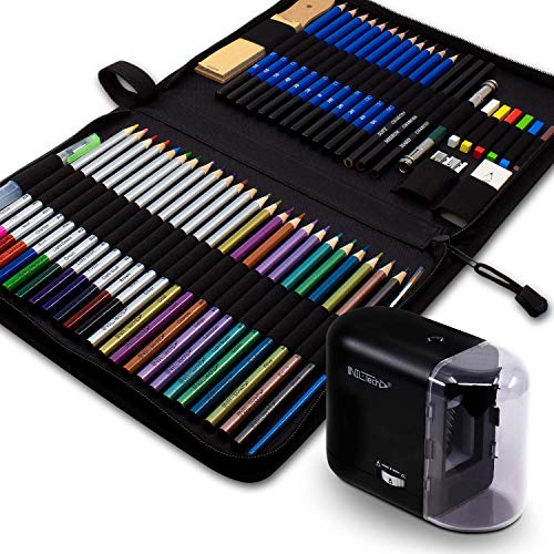 NIL - TECH 53-Piece Coloring and Drawing Art Set PLUS Electric Pencil Sharpener - With Sketch Pad and Drawing Tutorials Digital Library
