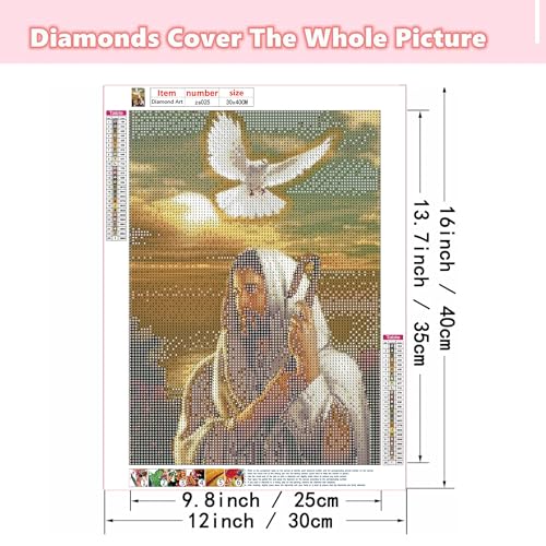 Ohhvvow Jesus Diamond Art Painting Kits for Adults, Full Drill Faith Diamond Dots Paintings for Beginners, Round 5D Peace Bird Paint with Diamonds Pictures, Dove Gem Art Painting DIY Crafts 12x16 Inch - color: Jesus A