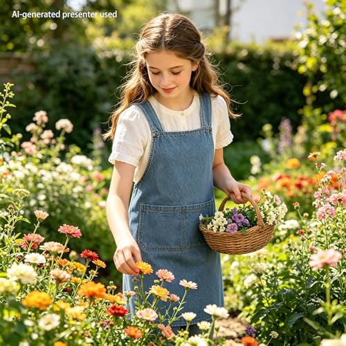 Cross Back Denim Apron with Front Pockets Women | Lightweight Adult Aprons , Gardening, Painting, Pottery & Crafting, Kitchen Cooking