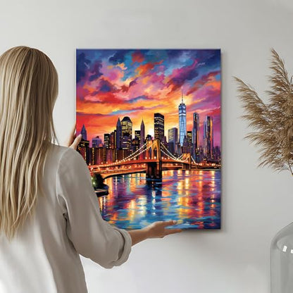 TUMOVO Brooklyn Bridge Sunset Paint by Numbers Kit for Adults - color: Artwork-08
