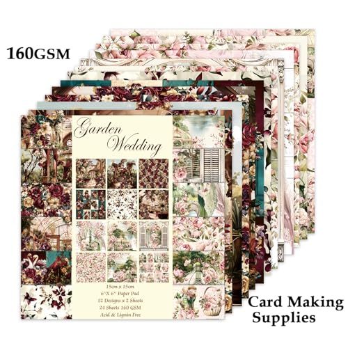 Scrapbook Paper, 24 Sheets 6"×6" 160gsm Single-Sided Patterned Cardstock - color: 24 sheets-garden wedding