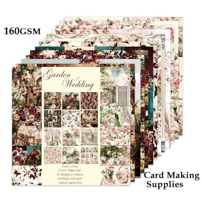 Scrapbook Paper, 24 Sheets 6"×6" 160gsm Single-Sided Patterned Cardstock - color: 24 sheets-garden wedding