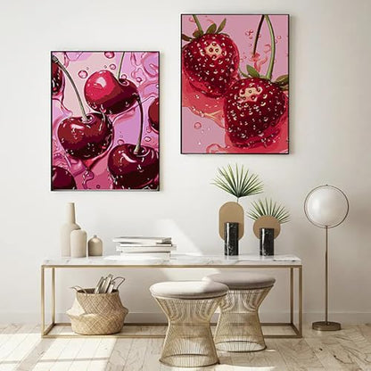 AIBOERL 2 Pack Diamond Art Kits for Adults,Retro Cherry Diamond Painting | Round Drill Fruit Diamond Painting for Beginners DIY Rhinestone 5D Diamond dots(Gemstone Craft)Wall Art Gift 12x16IN - color: DP01980