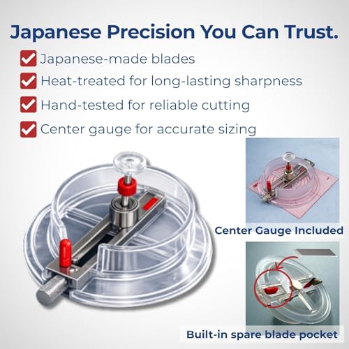 NT iC-1500P Circle Cutter Set with Center Gauge, Adjustable Paper Craft Tool, Blades (BDA-200P) + Cutting Mat, Made in Japan