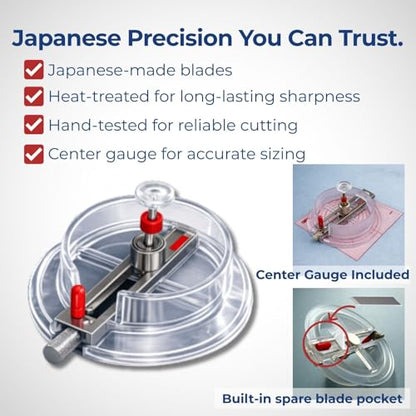 NT iC-1500P Circle Cutter Set with Center Gauge, Adjustable Paper Craft Tool, Blades (BDA-200P) + Cutting Mat, Made in Japan